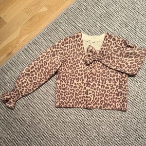 LoveShackFancy Cream and Brown Anima Print Knit Sweater